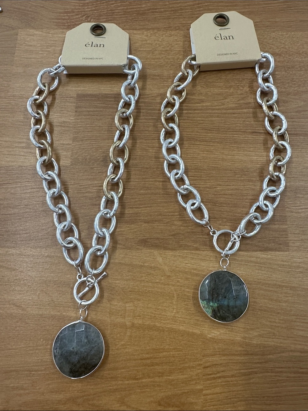 Silver & gold Chain Necklace with Labradorite Pendant - Silver